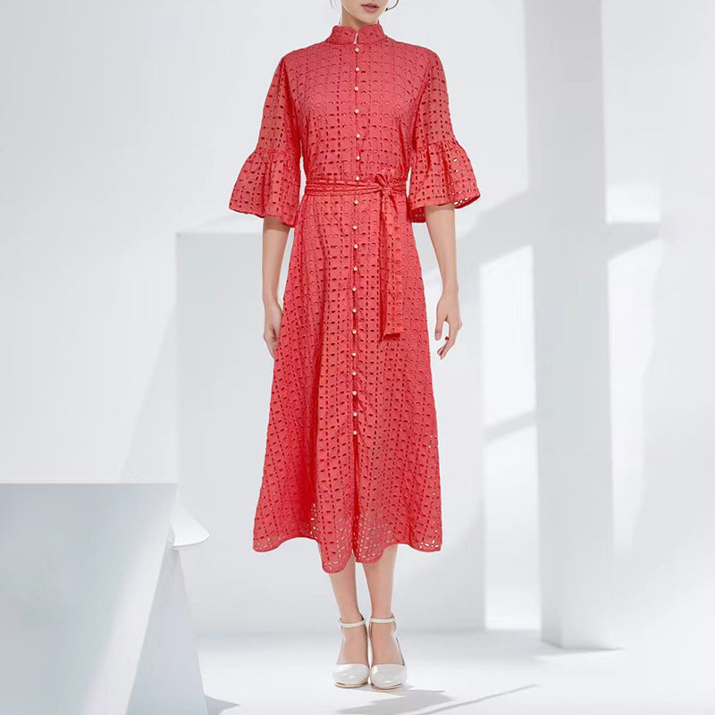 Bohemian Dress Fashion Retro Embroidery Lace-up Dress