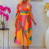 Women Jumpsuit Fall Pleated Print Two-Piece Set