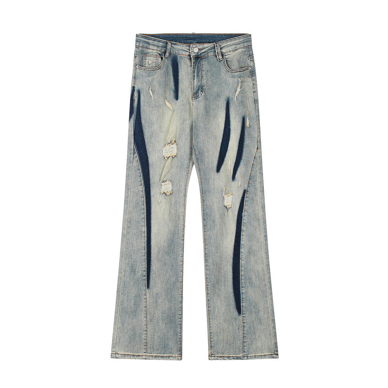 Men Jeans Irregular Stitching Loose Hole
