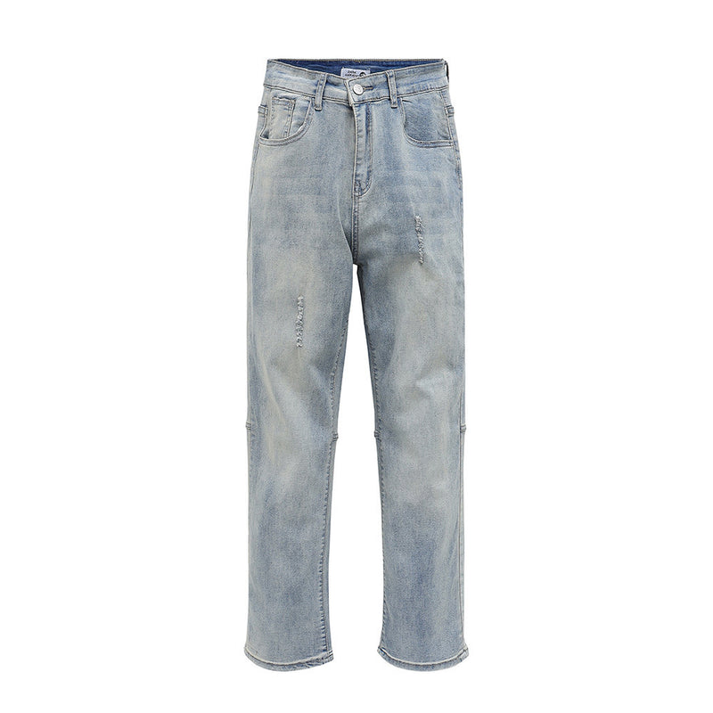 Men Jeans Worn Loose Bright White Retro