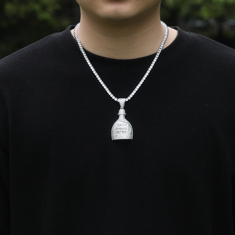 Jewelry Bottle Pendant Necklace Copper Set Zircon Hip Hop Rap Spectrum