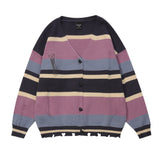 Men Sweater Stripe Knitted Sweater Hook Flower Hole