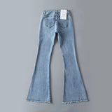 Women Jeans Raw Edge Elastic Slim Fit Slimming Bell-Bottom Pants