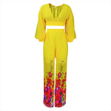 Women Jumpsuit Chiffon Top Wide Leg Pants