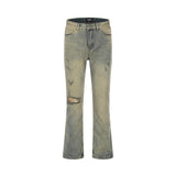 Men Jeans Bell-Bottom Pants Loose Hole