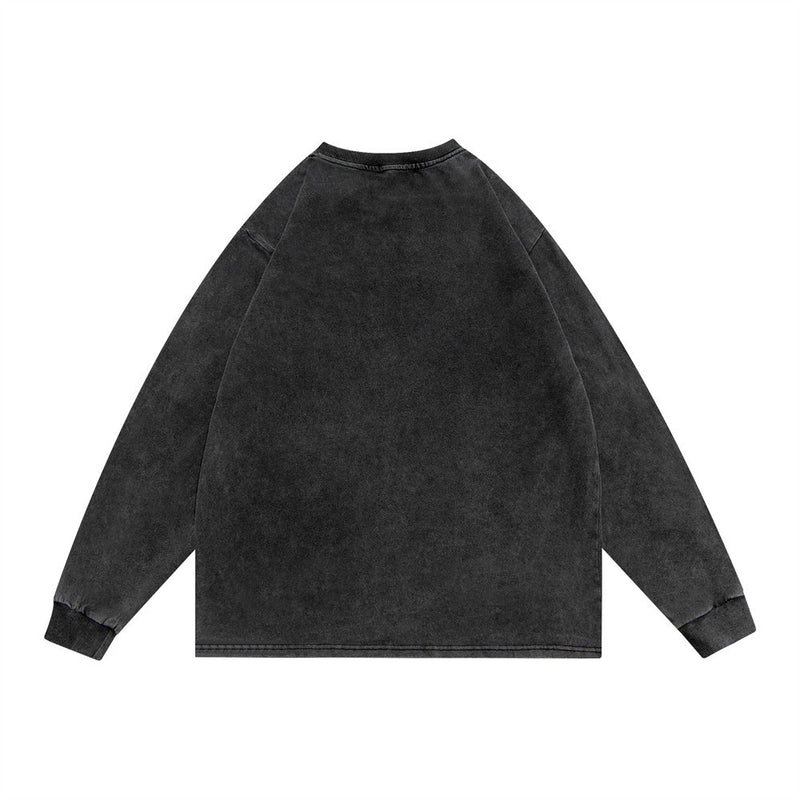 Men Long Sleeve T-Shirt Character Printed Distressed round Neck