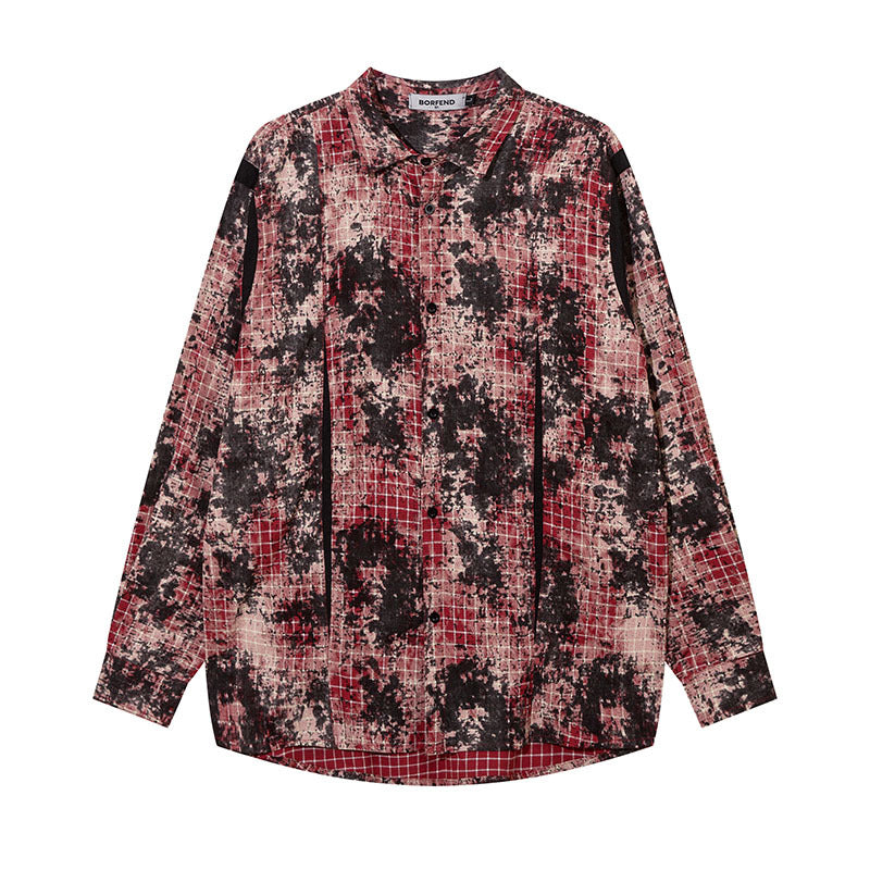 Long Sleeve Shirt Dyed Plaid Stitching Long-Sleeved Shirt