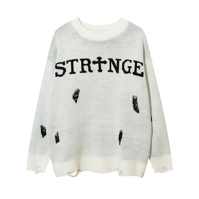 Women Sweater Cross Ripped Sweater