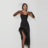 Women Dress Socialite Ostrich Feather Evening Dress