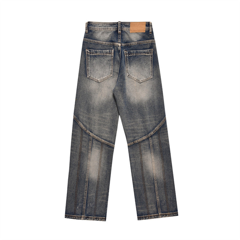 Men Jeans Distressed Stitching Trousers