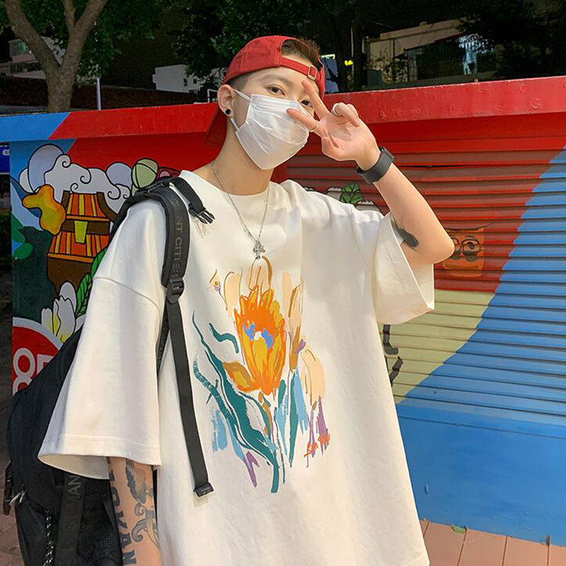 Men T Shirt Printed Summer Cotton Loose