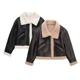 Women Cotton Coat Thickened Lamb Wool PU Leather Jacket