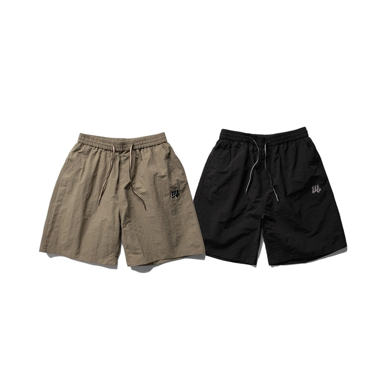 Unisex Shorts Embroidered Khaki Nylon Loose