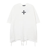 Men T-Shirt Cross Irregular Ripped