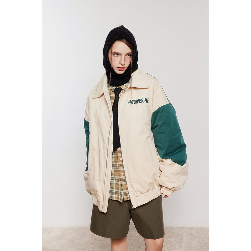 Unisex Coat Vintage Contrast Color Winter Coat Warm-Keeping Cotton Clothing