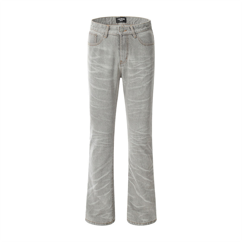 Men Jeans Distressed Bell-Bottom Pants Loose Retro All-Matching