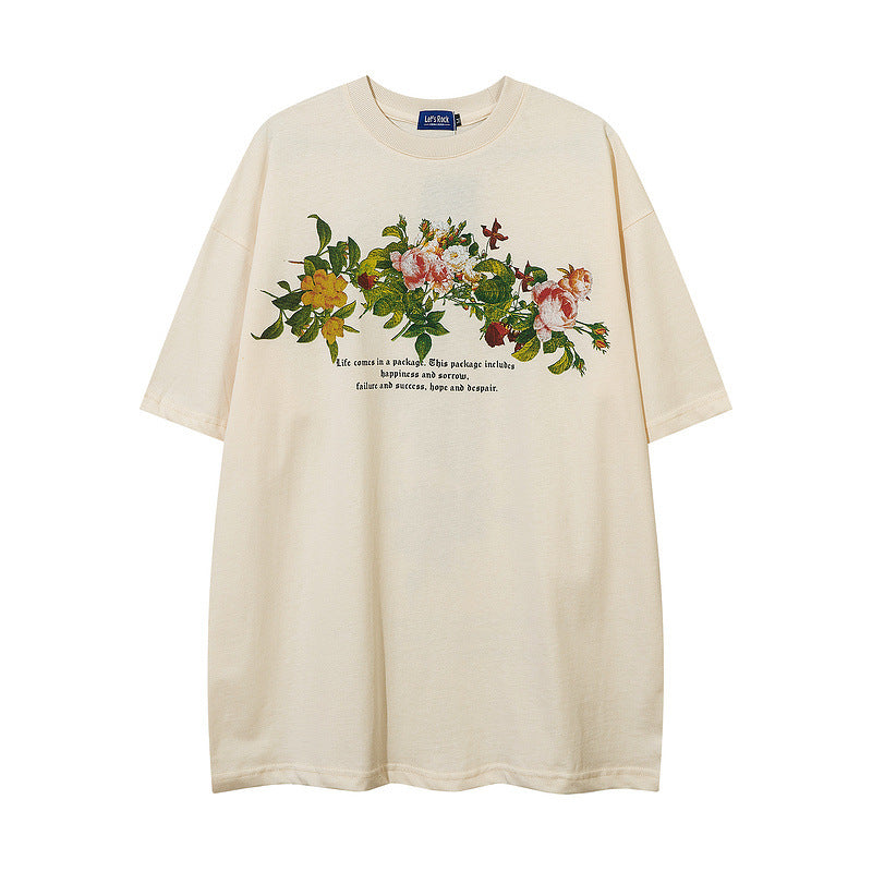 Men T-Shirt Vintage Floral Print Oversize