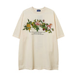 Men T-Shirt Vintage Floral Print Oversize