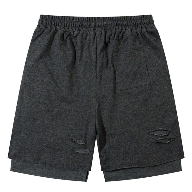 Men Shorts Summer Solid Color Sports Loose Cut Ripped