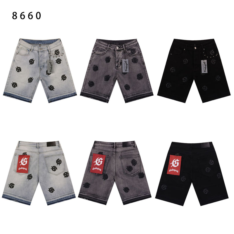 Godspeed Shorts Summer GOD Letter Pattern Embroidered Casual Denim Shorts