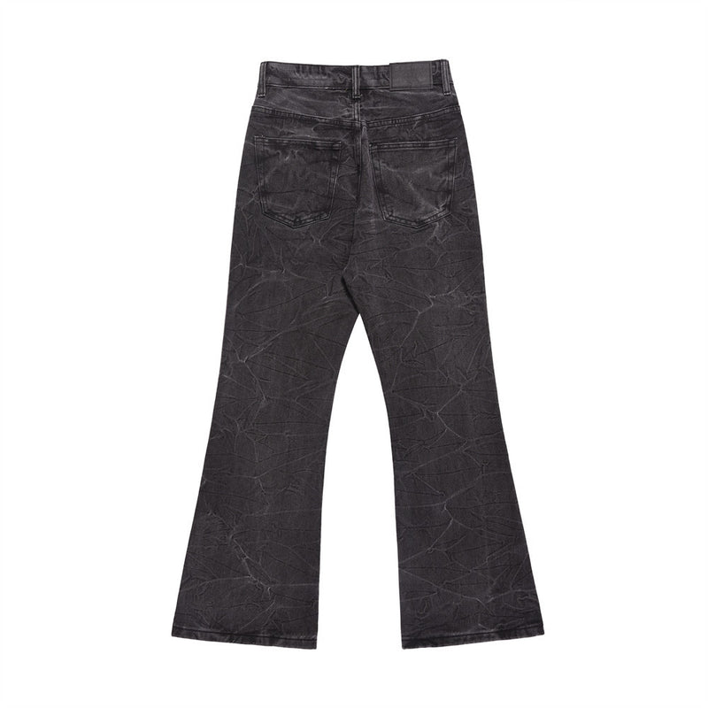 Men Jeans Bell-Bottom Pants Fashion Loose Pleated Distressed