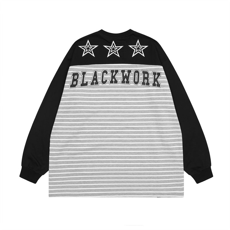 Men Long Sleeve T-shirt Color Matching Stitching Striped T-shirt Bottoming Shirt