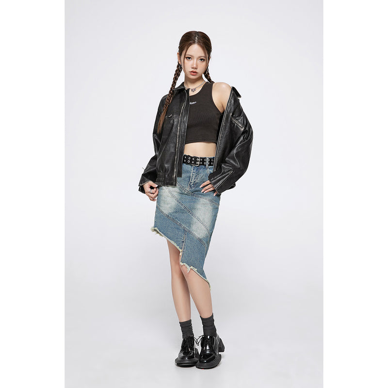 Unisex Pu Jacket Distressed Pu Leather Jacket Motorcycle Jacket