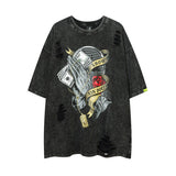 Men T-Shirt Ripped Retro Loose
