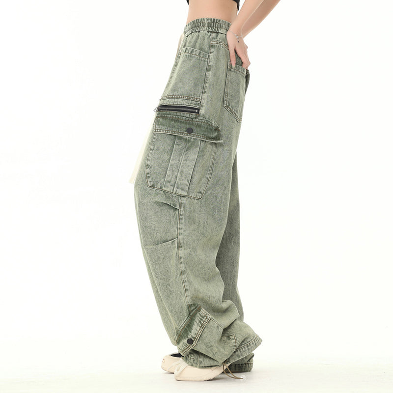 Men Jeans Cargo Jeans Men's Multi-Pocket Drawstring