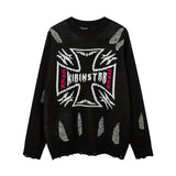 Women Sweater Cross Ripped Sweater Vintage Burr Knitted