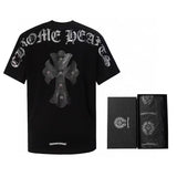 CHH Chrome Hearts T Shirts Heavy Industry Cross Patch Sleeve Sanskrit Rhinestone Hot Fixed Short Sleeve T-shirt