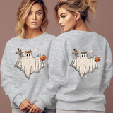 Women's Cartoon Halloween Hoodies Funny Flower Pumpkin Ghost