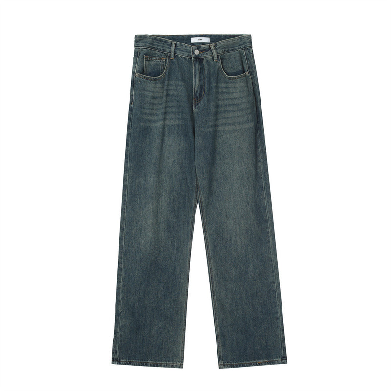 Men Jeans Frayed Hem Split Loose Casual