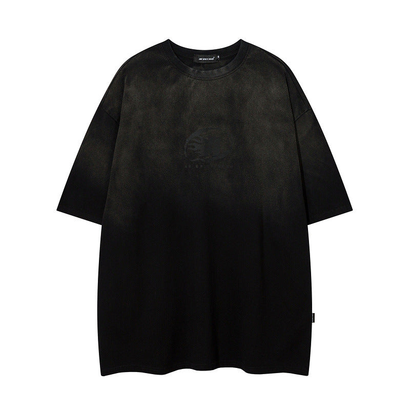 Men T-Shirt Retro Gradient Color Distressed Oversize