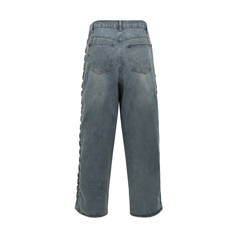 Men Jeans Loose Side Woven Stitching