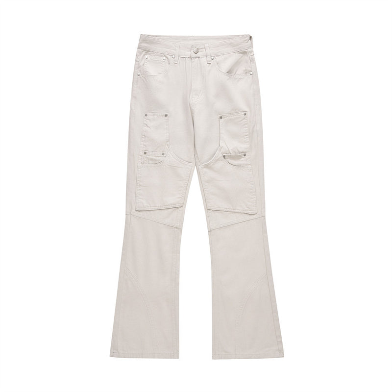 Men Jeans Punk Stitching Bell-Bottom Pants Loose Casual
