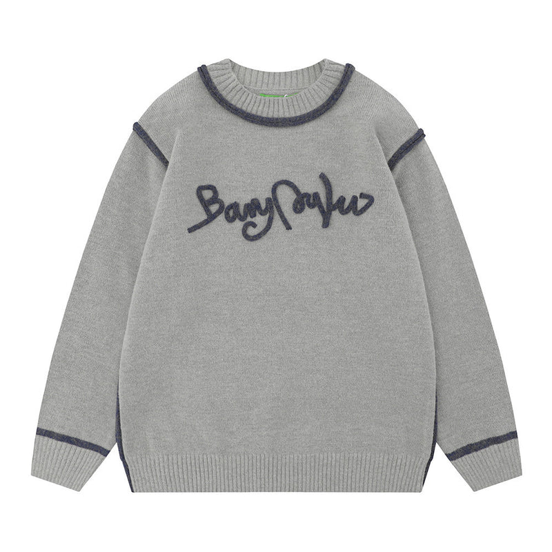 Men Sweater Line Design Crew Neck Sweater