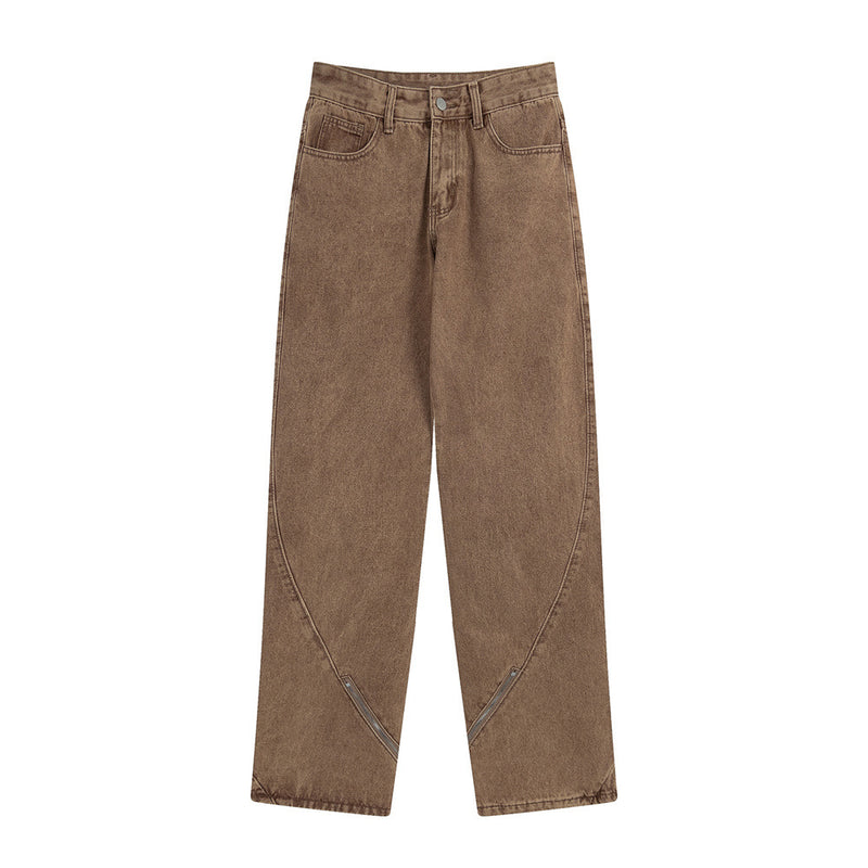Men Jeans Distressed Stitching Zipper Decorations