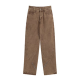 Men Jeans Distressed Stitching Zipper Decorations
