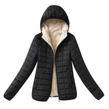 Women Cotton Coat Hooded Fleece-lined Imitation Lamb
