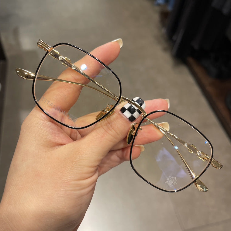 CHH Chrome Hearts Glasses Pure Titanium Ultra-light Square Gold Silk Edge Big Face Myopia Glasses Frame