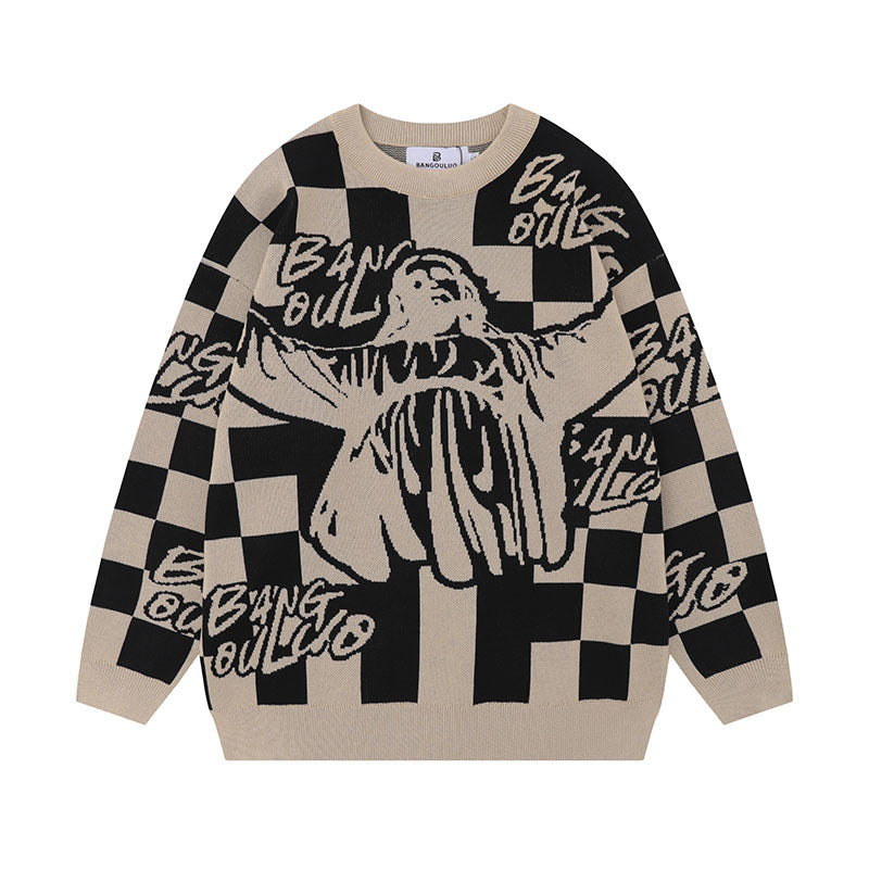Women Sweater Retro Contrast Color Loose