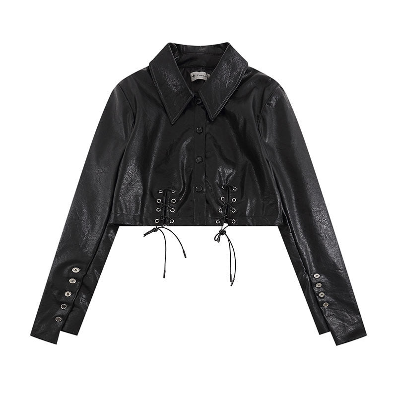 Women Jackets Cropped Leather Coat