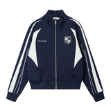 Women Jackets Retro Color Contrast Patchwork Sports