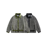 Unisex Coat Plaid Stitching PU Leather Coat