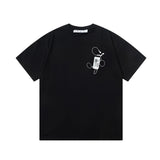 Off White T Shirts OW Headphones Flower Pattern Crew Neck Pullover Short Sleeves