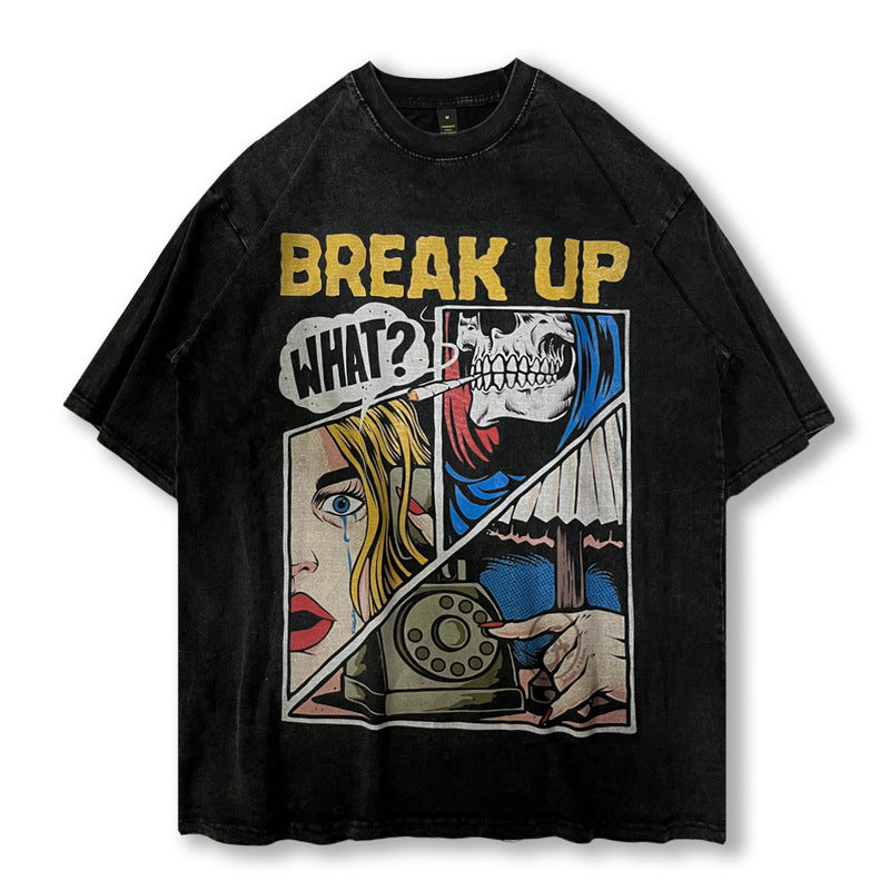 Men T-Shirt Cartoon Print Distressed Vintage