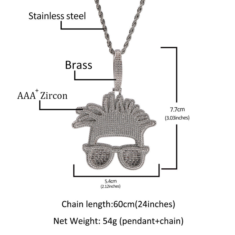 Jewelry Hip Hop Diamond Necklace Trendy Glasses Pendant Spectrum
