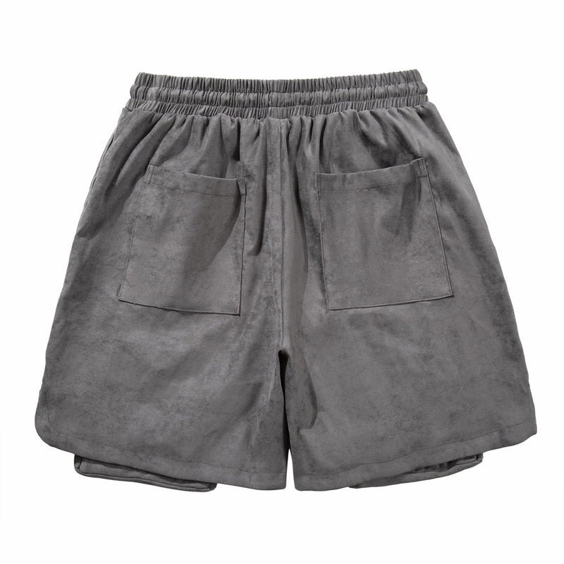 Men Shorts Suede Pocket Trim Shorts Loose