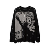 Women Sweater Devil Jacquard Knitted Sweater Ripped